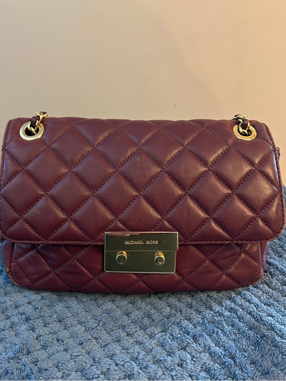 Michael Kors Quilted Wine Leather Crossbody with Gold Hardware
